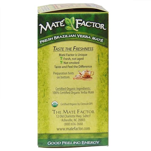 The Mate Factor Yerba Mate Energizing Herb Tea Bag, Organic Fresh Green, 24-Count Box 2.96 oz
