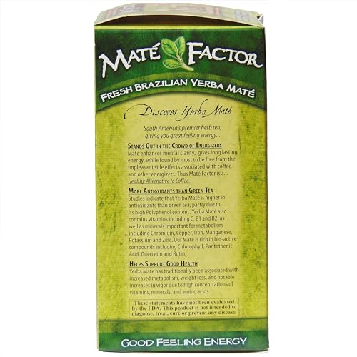 The Mate Factor Yerba Mate Energizing Herb Tea Bag, Organic Fresh Green, 24-Count Box 2.96 oz