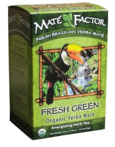 the mate factor yerba mate energizing herb tea bag, organic fresh green, 24-count box 2.96 oz