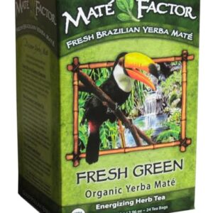 The Mate Factor Yerba Mate Energizing Herb Tea Bag, Organic Fresh Green, 24-Count Box 2.96 oz