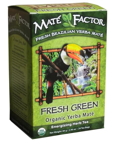 The Mate Factor Yerba Mate Energizing Herb Tea Bag, Organic Fresh Green, 24-Count Box 2.96 oz