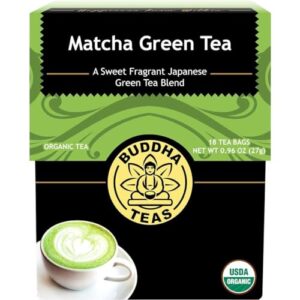 buddha teas - organic matcha green tea - for health & wellbeing - organic tea - with antioxidants & minerals - clean ingredients - caffeinated - ou kosher & organic - 18 tea bags (pack of 1)