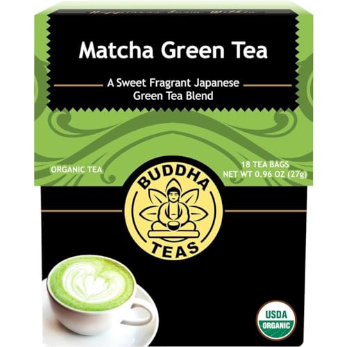 Buddha Teas - Organic Matcha Green Tea - For Health & Wellbeing - Organic Tea - With Antioxidants & Minerals - Clean Ingredients - Caffeinated - OU Kosher & Organic - 18 Tea Bags (Pack of 1)