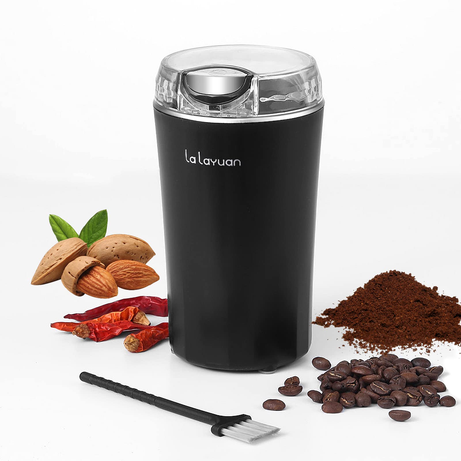 Coffee Bean Grinder, lalayuan Electric Coffee Grinder,200W Powerful Electric Spice Grinder, Herb Grinder, Espresso Grinder, One Touch Coffee Mill for Beans, Spices Herbs,Nuts, with Clean Brush Black