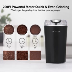 Coffee Bean Grinder, lalayuan Electric Coffee Grinder,200W Powerful Electric Spice Grinder, Herb Grinder, Espresso Grinder, One Touch Coffee Mill for Beans, Spices Herbs,Nuts, with Clean Brush Black