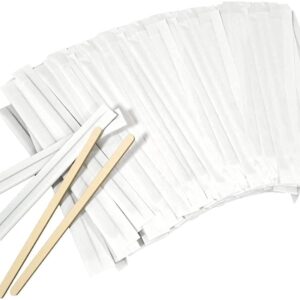 Amkoskr 1000Pcs Disposable Wood Coffee Stir Sticks Stirrers Individually Paper Wrapped Coffee Tea Beverage Stirrers Stirrings 5.5 Inch,140mm