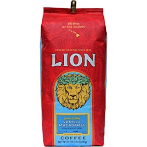 lion coffee, vanilla macadamia flavor, light roast, whole bean, 24 ounce bag