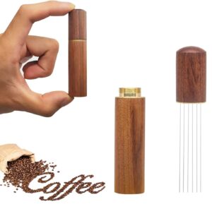 wdt tool,espresso coffee stirrer espresso distribution tool portable espresso distribution tools,6 needles natural wood handle and stand (walnut)