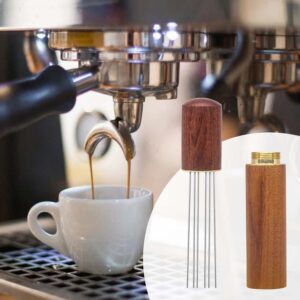WDT Tool,Espresso Coffee Stirrer Espresso Distribution Tool Portable Espresso distribution Tools,6 Needles Natural Wood Handle and Stand (Walnut)