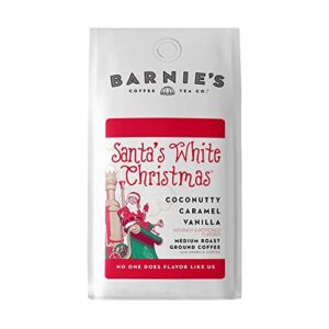 barnie's coffee tea santa's white christmas ground coffee with smooth coconut, caramel, and warm vanilla flavors, medium roasted arabica coffee beans, 12 oz bag, 1 count (pack of 1)