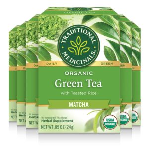 traditional medicinals tea, organic green tea matcha, genmaicha, supports health, 16 tea bags (6 pack)