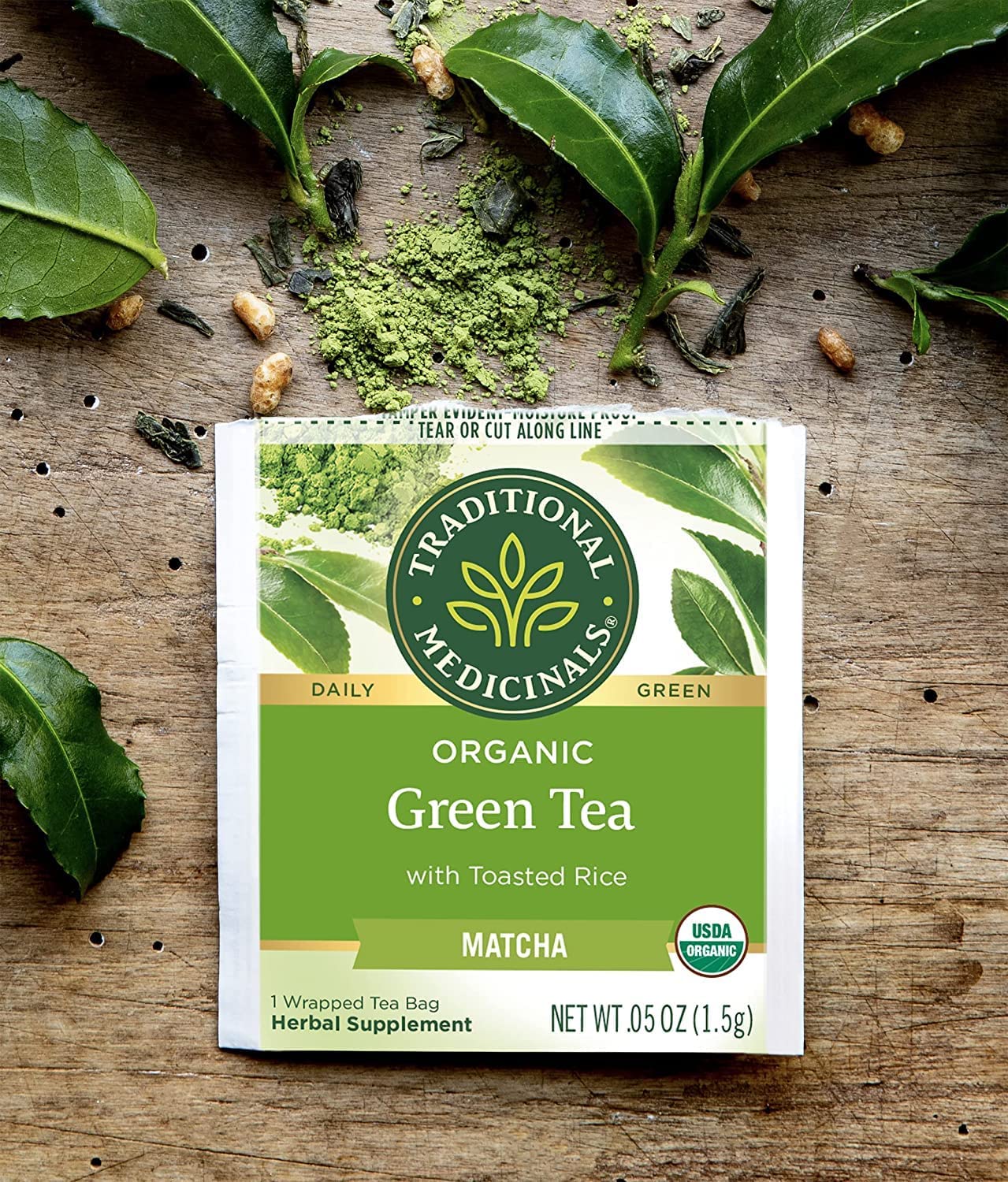 Traditional Medicinals Tea, Organic Green Tea Matcha, Genmaicha, Supports Health, 16 Tea Bags (6 Pack)