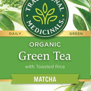 Traditional Medicinals Tea, Organic Green Tea Matcha, Genmaicha, Supports Health, 16 Tea Bags (6 Pack)