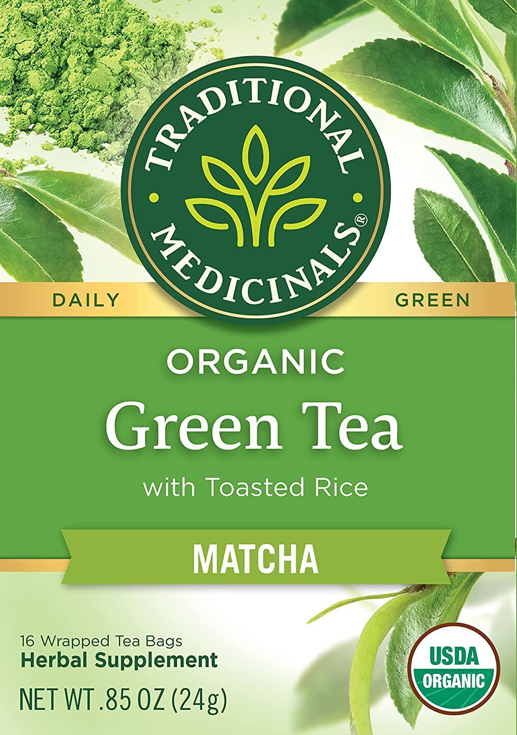 Traditional Medicinals Tea, Organic Green Tea Matcha, Genmaicha, Supports Health, 16 Tea Bags (6 Pack)