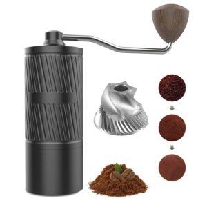 jellyfish manual coffee grinder, sus 420 stainless steel conical burr, 3-bearing fixing shaft coffee grinder, wood knob, 30 grind settings for espresso, drip coffee, french presses