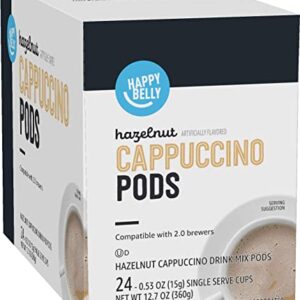 Amazon Brand - Happy Belly Light Roast Cappuccino Coffee Pods Compatible with K-Cup Brewers, Hazelnut Flavored , 24 Count