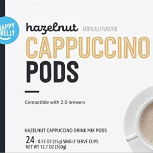 Amazon Brand - Happy Belly Light Roast Cappuccino Coffee Pods Compatible with K-Cup Brewers, Hazelnut Flavored , 24 Count