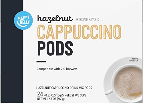 Amazon Brand - Happy Belly Light Roast Cappuccino Coffee Pods Compatible with K-Cup Brewers, Hazelnut Flavored , 24 Count