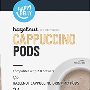 Amazon Brand - Happy Belly Light Roast Cappuccino Coffee Pods Compatible with K-Cup Brewers, Hazelnut Flavored , 24 Count