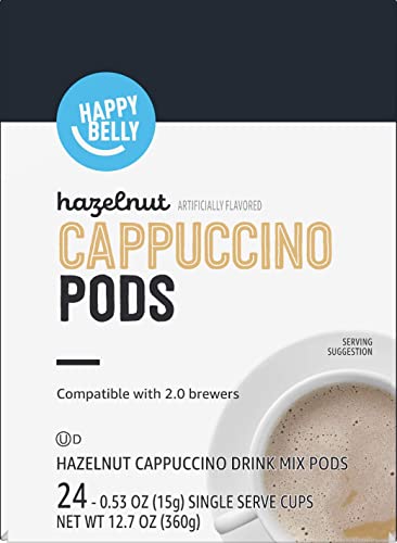 Amazon Brand - Happy Belly Light Roast Cappuccino Coffee Pods Compatible with K-Cup Brewers, Hazelnut Flavored , 24 Count