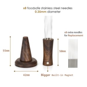 Handmade Walnut WDT Tool V2.0 Built-in Magnet Handle and Stand | 8 Needles Built-in + 8 Extra Needles 0.35mm for Replacement