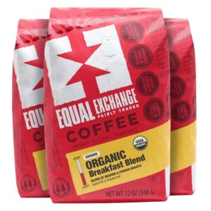 equal exchange organic ground coffee, breakfast blend, 12 ounce (pack of 3)