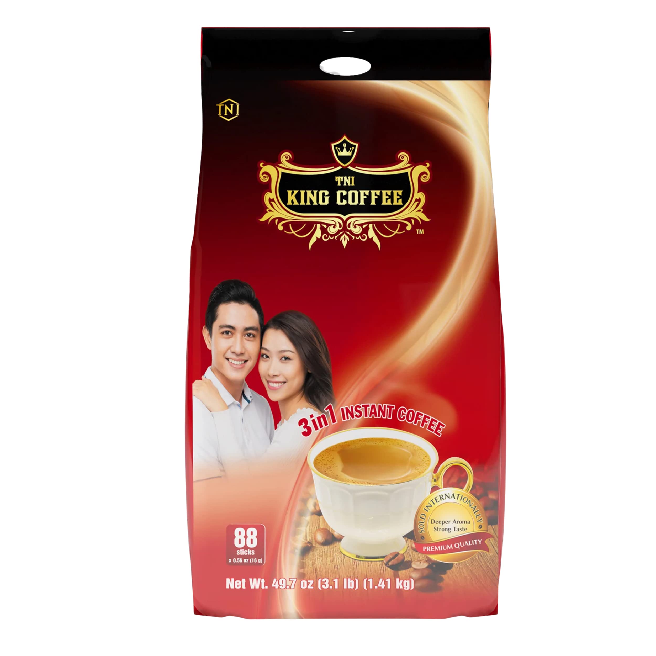 King Coffee Premium Instant Coffee - 3 in 1 Vietnamese Coffee Blend w/Creamer & Sugar - 88 Single Serve Instant Coffee Packets (1 Bag - 88 Sticks)