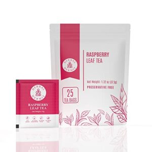 red raspberry leaf tea, 25 raspberry tea bags supports fertility, pregnancy, prenatal labor and uterus health, caffeine free pure leafs raspberry tea - herbal tea