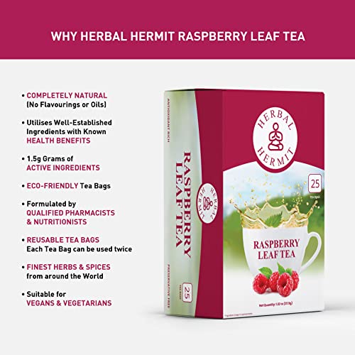 Red Raspberry Leaf Tea, 25 Raspberry Tea Bags Supports Fertility, Pregnancy, Prenatal Labor and Uterus Health, Caffeine Free Pure Leafs Raspberry Tea - Herbal Tea