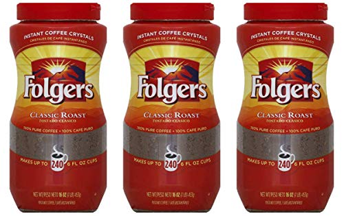 Folgers Classic Roast Instant Coffee Crystals - 16 Oz (Pack of 3)