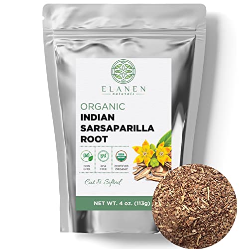 Organic Sarsaparilla Root 4 oz. (113g), USDA Certified Organic Indian Sarsaparilla Root Tea, Hemidesmus Indicus Sasparilla, Sarsparilla Root Organic, Zarzaparrilla, Cut & Sifted