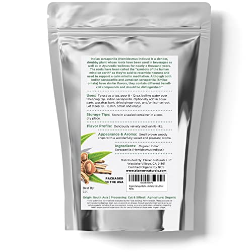 Organic Sarsaparilla Root 4 oz. (113g), USDA Certified Organic Indian Sarsaparilla Root Tea, Hemidesmus Indicus Sasparilla, Sarsparilla Root Organic, Zarzaparrilla, Cut & Sifted