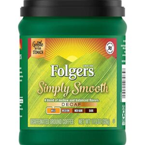 folgers simply smooth decaf ground coffee, mild roast, 11.5 ounce (packaging may vary)
