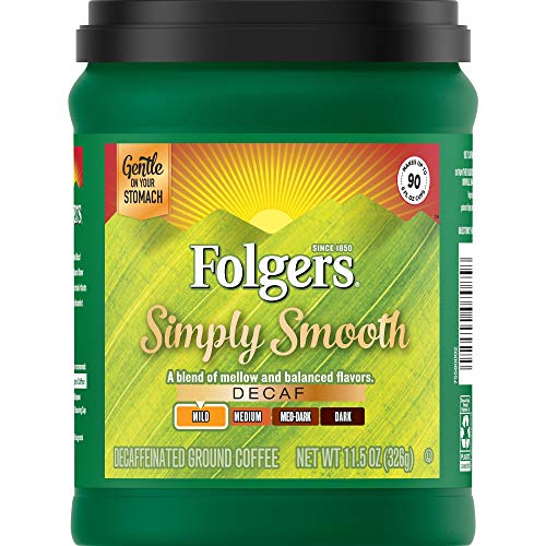 Folgers Simply Smooth Decaf Ground Coffee, Mild Roast, 11.5 Ounce (Packaging May Vary)