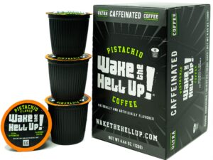 wake the hell up!® pistachio flavored single serve coffee pods of ultra-caffeinated coffee for k-cup compatible brewers | 12 count, 2.0 compatible pods