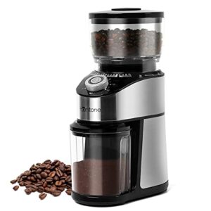 homtone electric coffee grinder conical burr, adjustable stainless steel burr coffee grinder with 14 precise grind setting, 12 cup coffee grinder for espresso, drip coffee, french press