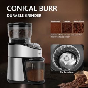 Homtone Electric Coffee Grinder Conical Burr, Adjustable Stainless Steel Burr Coffee Grinder with 14 Precise Grind Setting, 12 Cup Coffee Grinder for Espresso, Drip Coffee, French Press