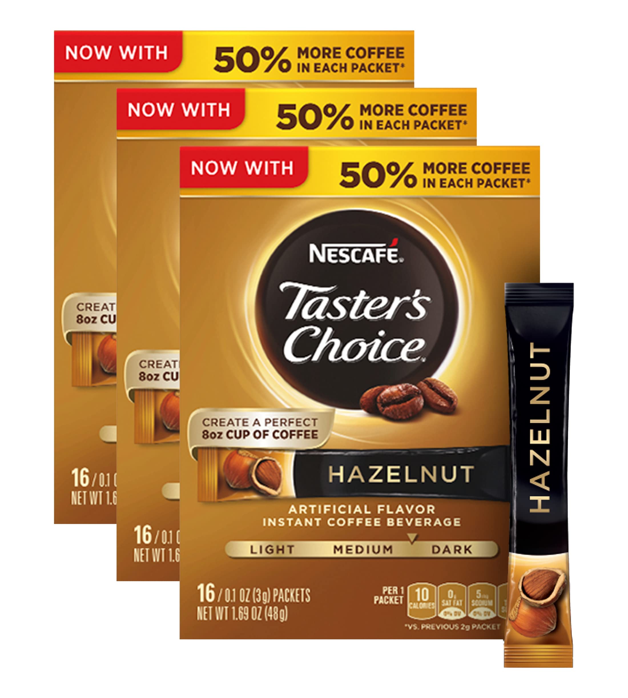 NESCAFE TASTER'S CHOICE Hazelnut Instant Coffee Beverage, 0.1 ounce 16 Count (3 packs)