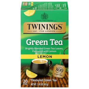 twinings green tea with lemon - flavorful green tea with lemon pieces, caffeinated tea bags individually wrapped, 20 count