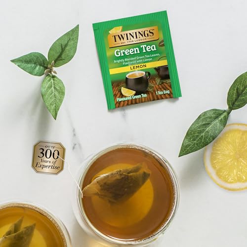 Twinings Green Tea with Lemon - Flavorful Green Tea with Lemon Pieces, Caffeinated Tea Bags Individually Wrapped, 20 Count