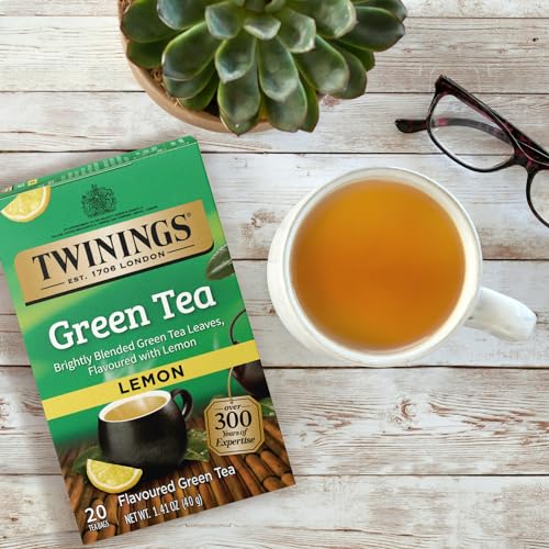 Twinings Green Tea with Lemon - Flavorful Green Tea with Lemon Pieces, Caffeinated Tea Bags Individually Wrapped, 20 Count