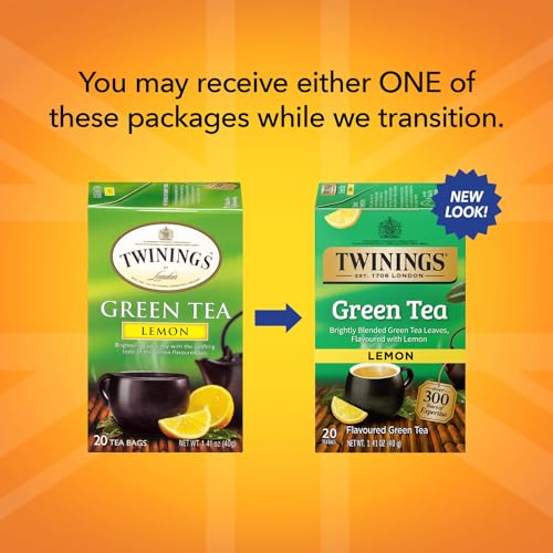 Twinings Green Tea with Lemon - Flavorful Green Tea with Lemon Pieces, Caffeinated Tea Bags Individually Wrapped, 20 Count