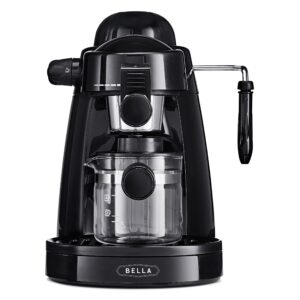 bella (13683) personal espresso maker with steam wand, glass decanter & permanent filter, black