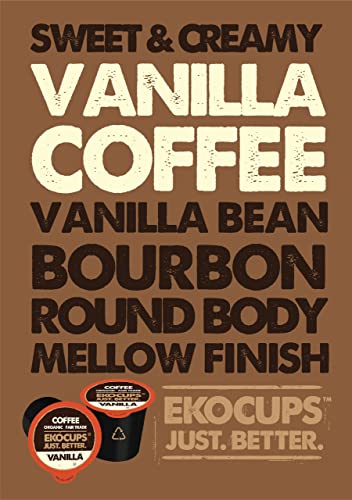 EKOCUPS Artisan Organic Vanilla Flavored Hot or Iced Coffee, Medium roast, in Recyclable Single Serve Cups for the Keurig K Cup Brew, 10 Count (Pack of 4)