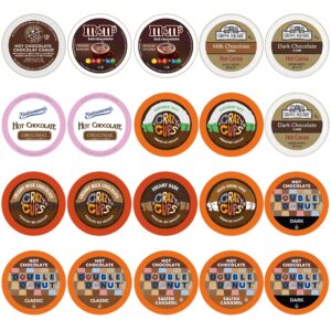 perfect samplers hot chocolate pods variety pack sampler, hot cocoa single serve cups for keurig k cup brewers, 20 count