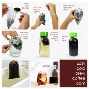 No Mess Cold Brew Coffee Filters - Easy, Single Use Filter Sock Packs, Disposable, Biodegradable Fine Mesh Brewing Bags for Concentrate, French/Cold Press Kit, Hot Tea in Mason Jar or Pitcher