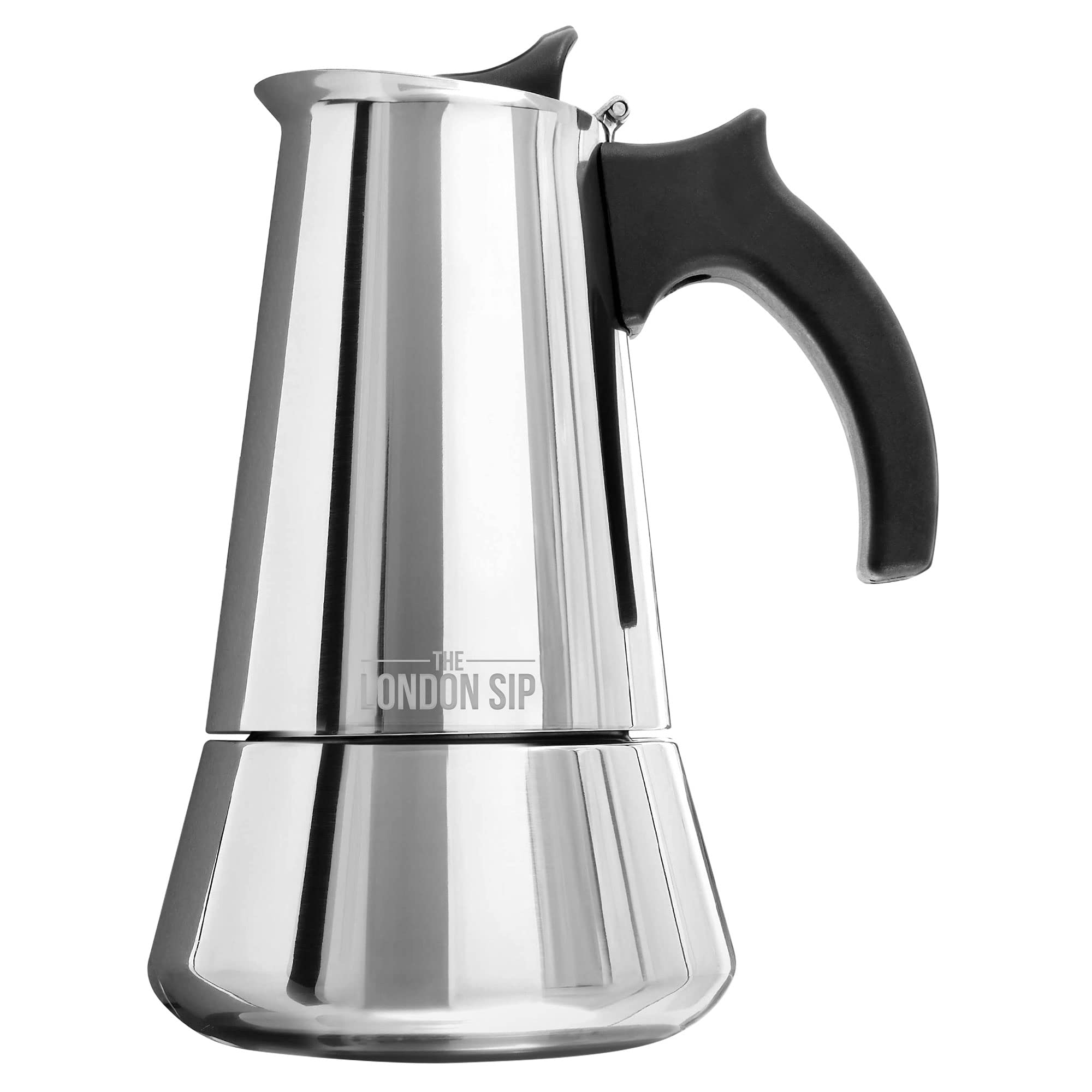 London Sip Stainless Steel Stove-Top Espresso Maker Coffee Pot Italian Moka Percolator, Silver, 3 Cup