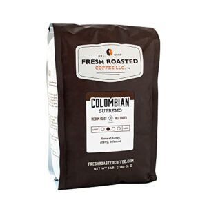 fresh roasted coffee,100% colombian supremo, 5 lb (80 oz), medium roast, kosher, whole bean