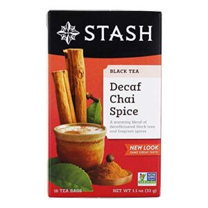 stash tea decaf chai spice tea 18 count tea bags (packaging may vary) individual decaffeinated black tea bags, use in teapots mugs or cups, brew hot tea or iced tea