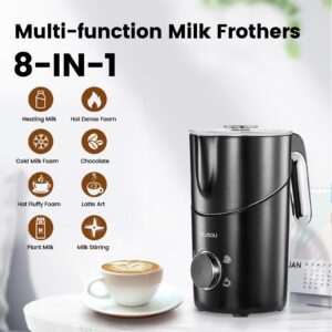 iTRUSOU Milk Frother and Steamer, 8-in-1 Electric milk frother, Automatic Hot and Cold Foam Maker for Coffee, Stainless Steel Milk Warmer Dishwasher Safe (Black)